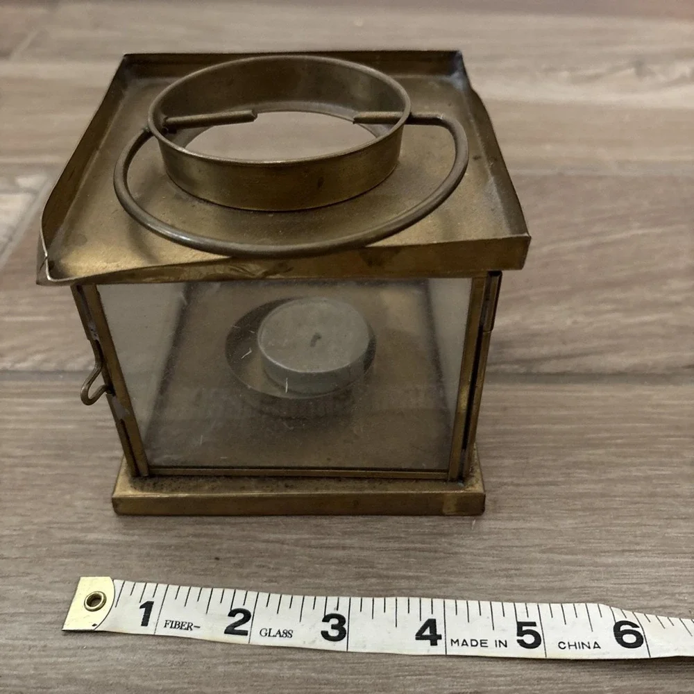Vintage Solid Brass Lantern Style‎ Light Fixture W/ Candle- See Bent Edge